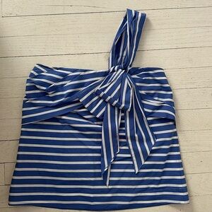 i crew blue and white strapless shirt with bow detail.